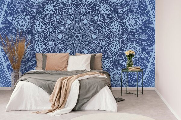 Tapeta ukrasna Mandala s čipkom u plavoj boji