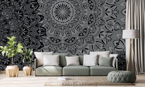 Tapeta stilska Mandala u crno-bijelom dizajnu