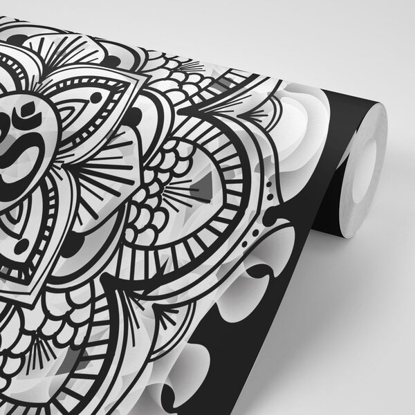 Tapeta Mandala zdravlja u crno-bijelom dizajnu