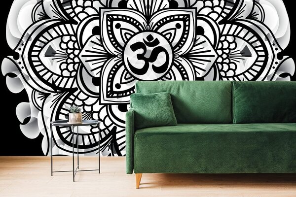 Tapeta Mandala zdravlja u crno-bijelom dizajnu
