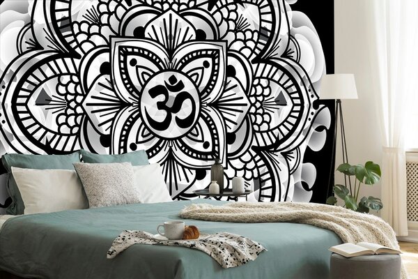Tapeta Mandala zdravlja u crno-bijelom dizajnu
