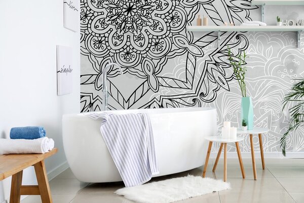Tapeta Mandala u crno-bijelom dizajnu