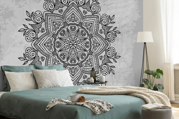 Tapeta Mandala s daškom starine u crno-bijelom dizajnu