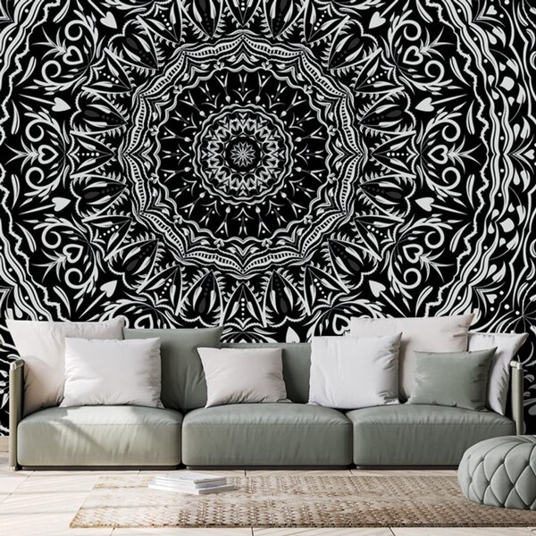 Tapeta Mandala u vintage stilu u crno-bijelom dizajnu