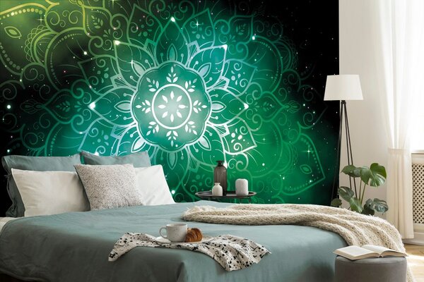 Tapeta zelena Mandala s galaktičkom pozadinom