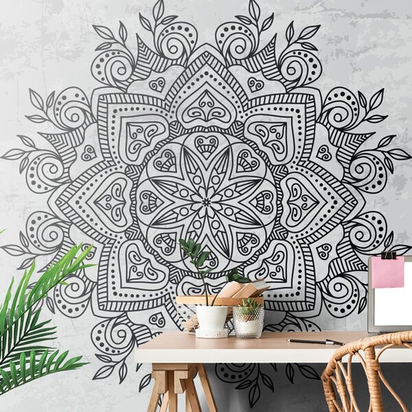 Tapeta Mandala s daškom starine u crno-bijelom dizajnu