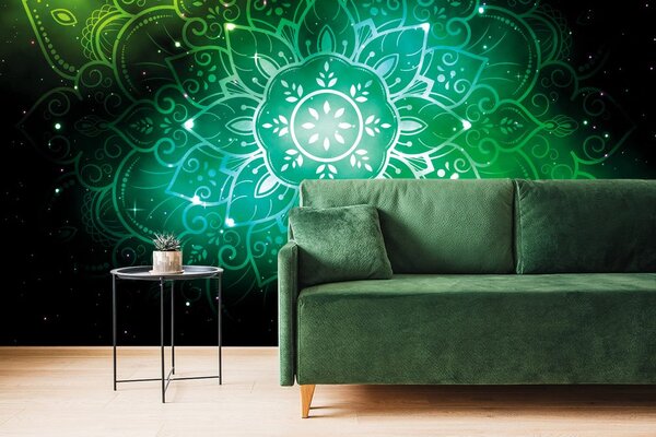 Tapeta zelena Mandala s galaktičkom pozadinom