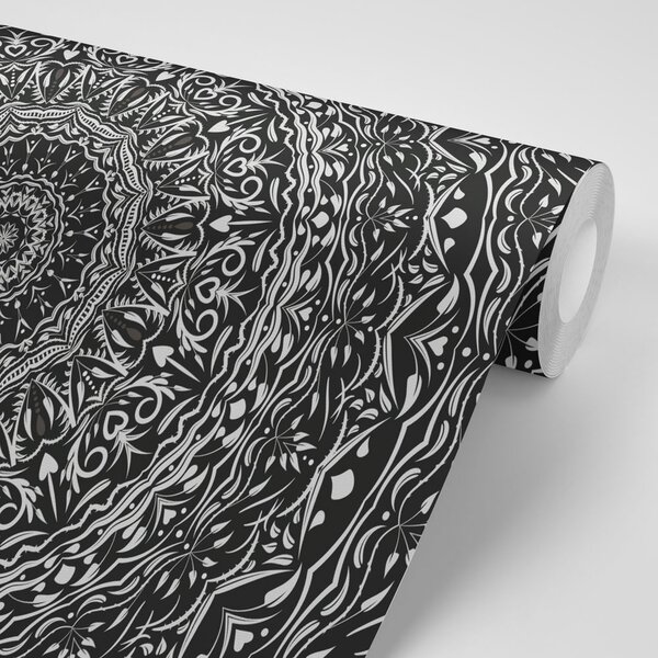 Tapeta Mandala u vintage stilu u crno-bijelom dizajnu