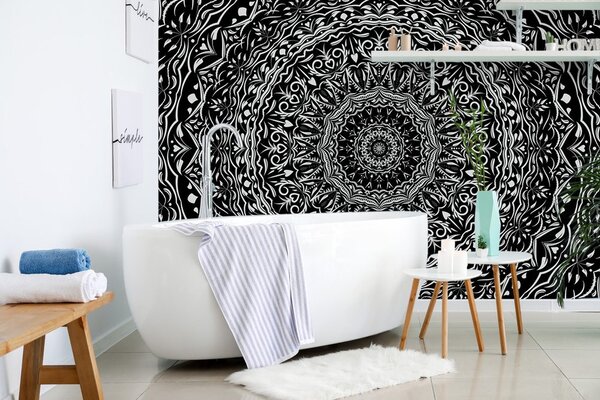 Tapeta Mandala u vintage stilu u crno-bijelom dizajnu