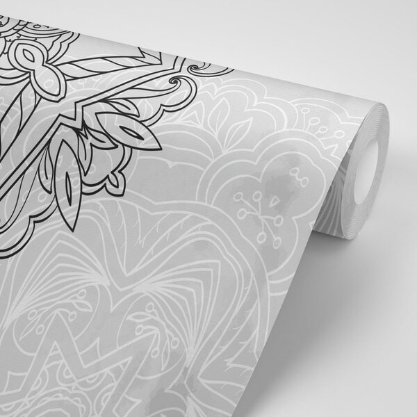 Tapeta Mandala u crno-bijelom dizajnu