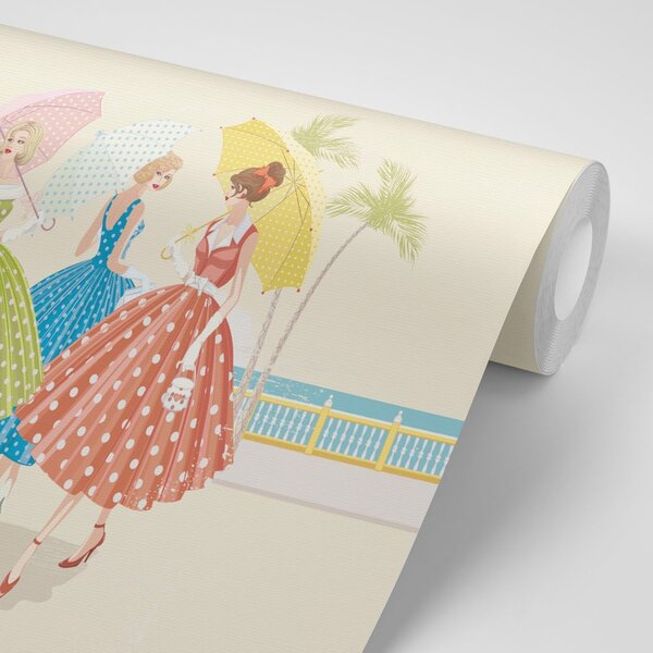 Tapeta retro dame s kišobranima