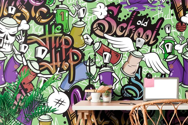Tapeta veseli street art u zelenoj boji