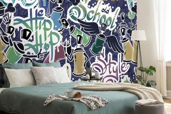 Tapeta veseli street art u ljubičastoj boji