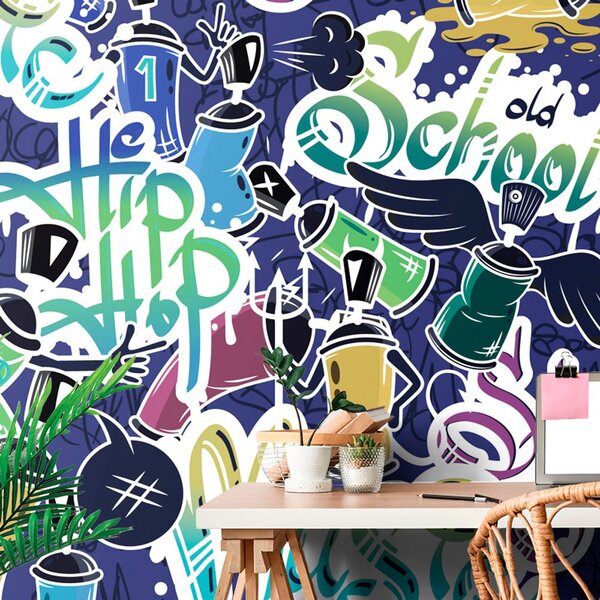 Tapeta veseli street art u ljubičastoj boji