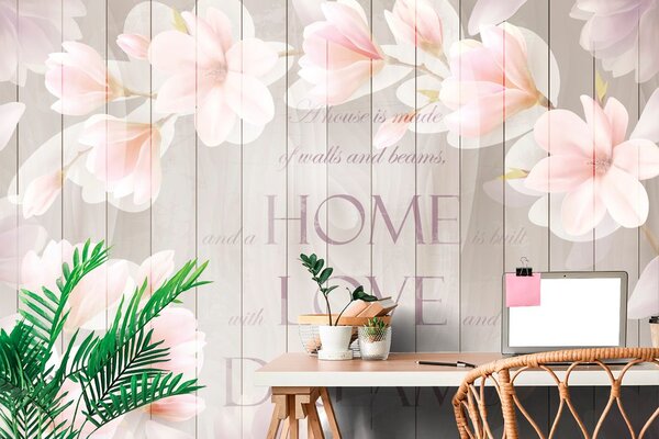 Tapeta vintage magnolije s natpisom