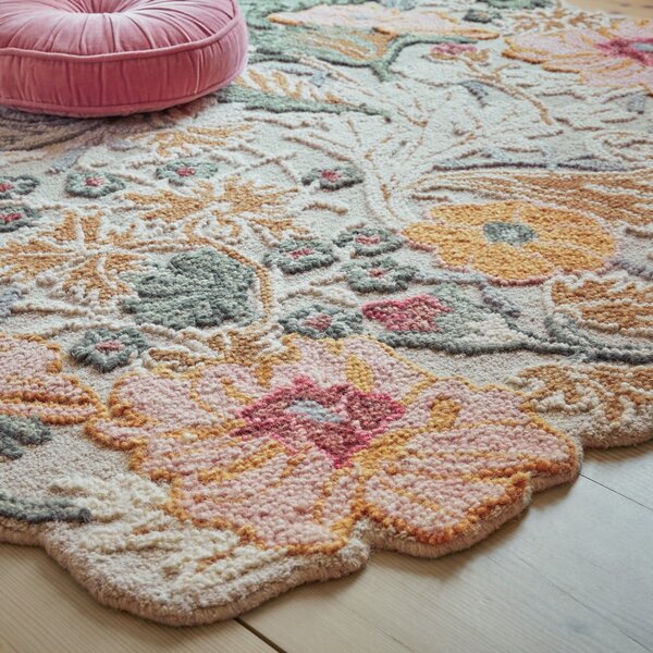 Svijetlo ružičasta ručno rađena vunena staza 60x230 cm Daphne Shaped Floral – Flair Rugs