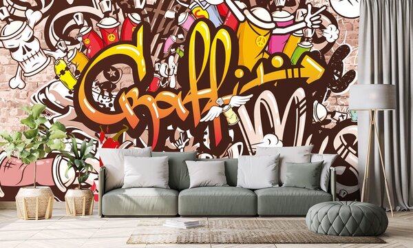 Tapeta veseli graffiti zid