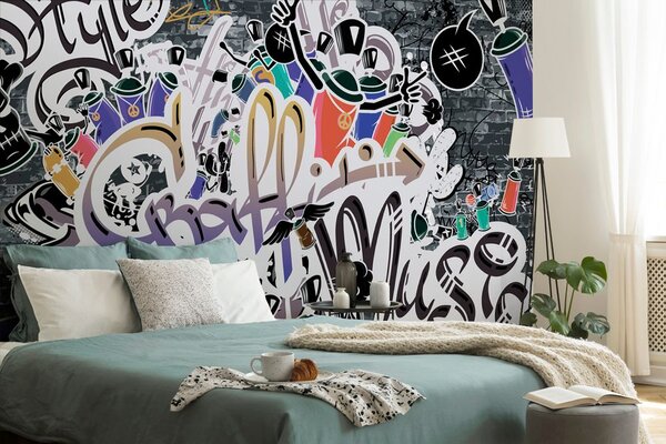Tapeta trendi ljubičasti graffiti zid