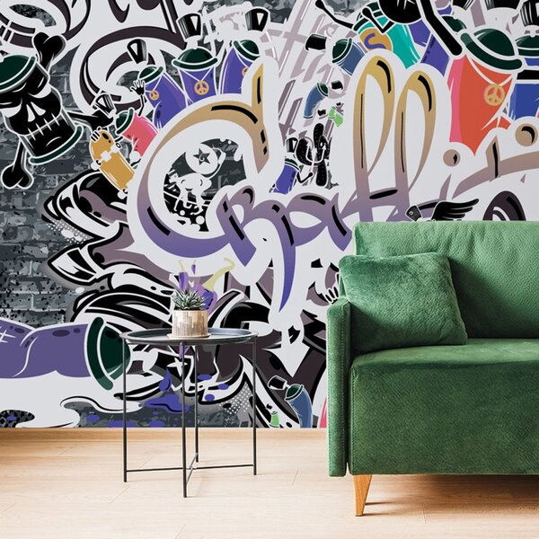 Tapeta trendi ljubičasti graffiti zid