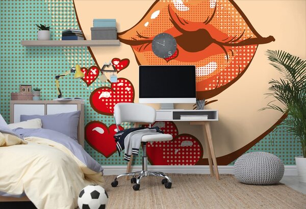 Tapeta pop art poljubac pun ljubavi