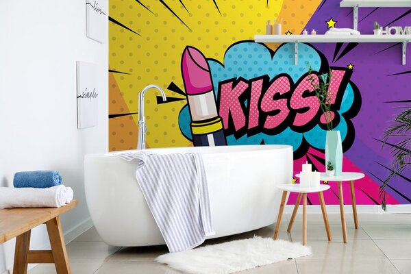 Tapeta pop art ruž za usne - KISS!