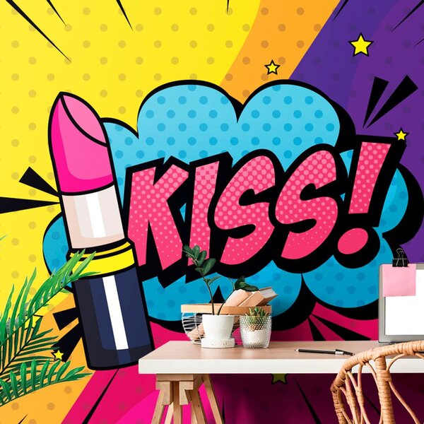 Tapeta pop art ruž za usne - KISS!