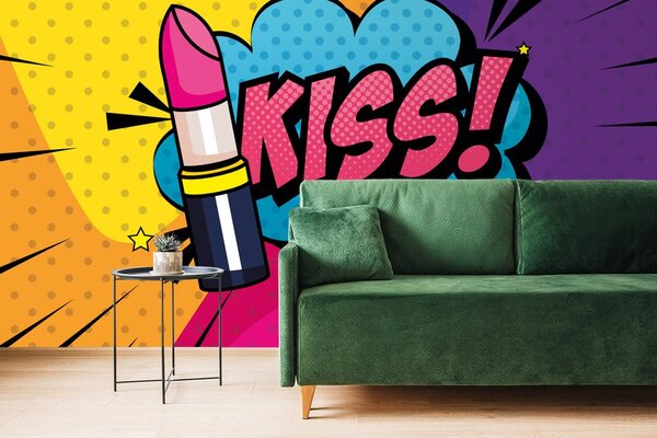 Tapeta pop art ruž za usne - KISS!