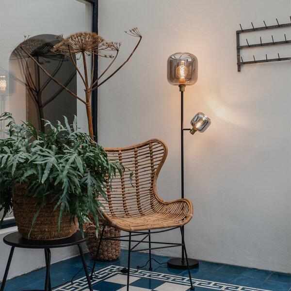 Podna lampa crna sa zlatom s dimnim staklom 2-svjetla - Zuzanna
