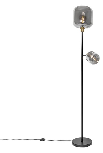 Podna lampa crna sa zlatom s dimnim staklom 2-svjetla - Zuzanna