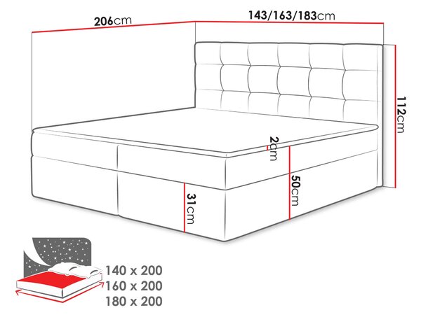 Bračni krevet Boxspring Maddox (200x200) (Rico 23)