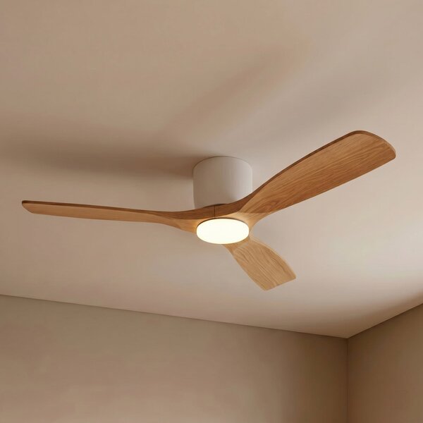 Lucande Smart LED stropni ventilator Moneno, bijela/drvena, Tuya, prigušiva, Drvo, Dnevni boravak/blagovaonica, Metal