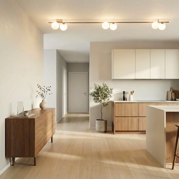 TK Lighting Imelo stropna svjetiljka, smeđa, 6 žarulja, staklo, duljina 200 cm, prigušiva, Smeđa / hrđa, spavaća soba, Staklo