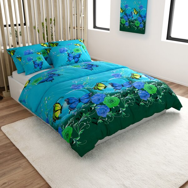 Pamučna posteljina PLAVI I ZELENI LEPTIR plava Dimenzije posteljine: 70 x 90 cm | 140 x 200 cm