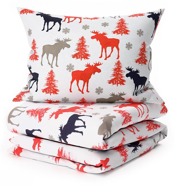 Pamučna posteljina CHRISTMAS MOOSE bijela Dimenzije posteljine: 70 x 90 cm | 140 x 220 cm