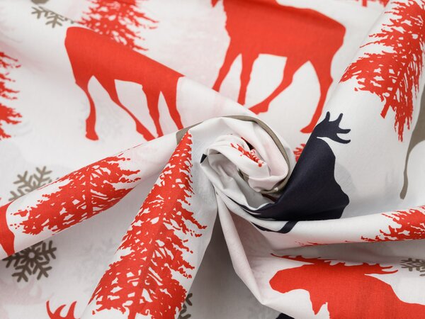Pamučna posteljina CHRISTMAS MOOSE bijela Dimenzije posteljine: 70 x 90 cm | 140 x 220 cm