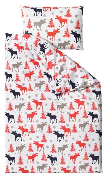 Pamučna posteljina CHRISTMAS MOOSE bijela Dimenzije posteljine: 70 x 90 cm | 140 x 220 cm