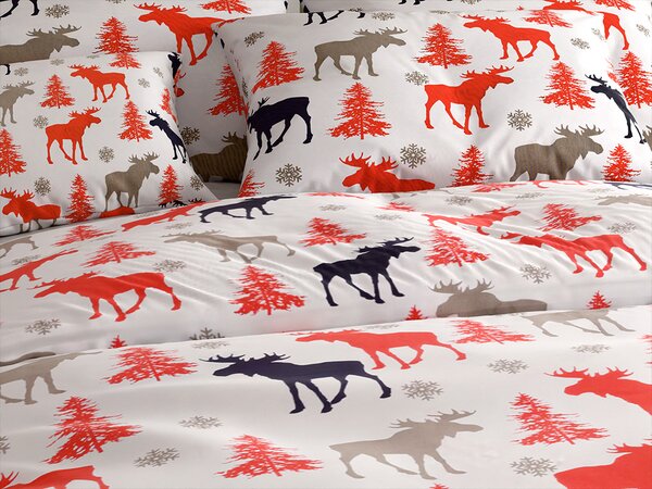 Pamučna posteljina CHRISTMAS MOOSE bijela Dimenzije posteljine: 70 x 90 cm | 140 x 220 cm