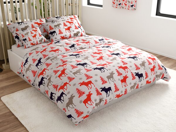 Pamučna posteljina CHRISTMAS MOOSE bijela Dimenzije posteljine: 70 x 90 cm | 140 x 220 cm