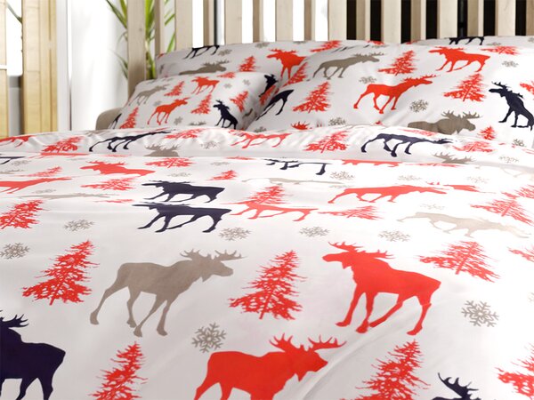 Pamučna posteljina CHRISTMAS MOOSE bijela Dimenzije posteljine: 70 x 90 cm | 140 x 220 cm