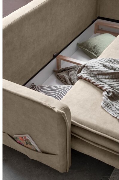 Bež baršunasti sklopiva sofa 225 cm Charming Charlie – Miuform
