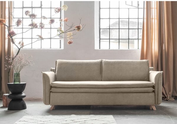 Bež baršunasti sklopiva sofa 225 cm Charming Charlie – Miuform