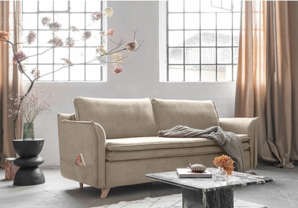 Bež baršunasti sklopiva sofa 225 cm Charming Charlie – Miuform