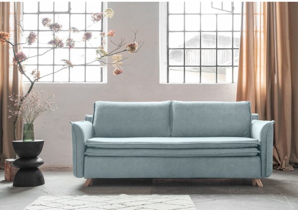 Svijetlo plava baršunasti sklopiva sofa 225 cm Charming Charlie – Miuform