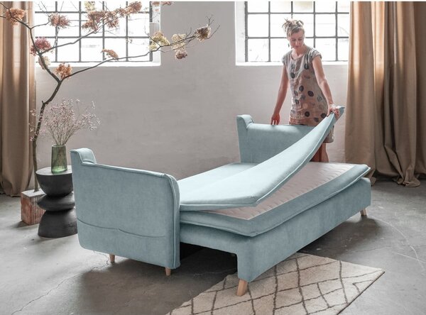 Svijetlo plava baršunasti sklopiva sofa 225 cm Charming Charlie – Miuform
