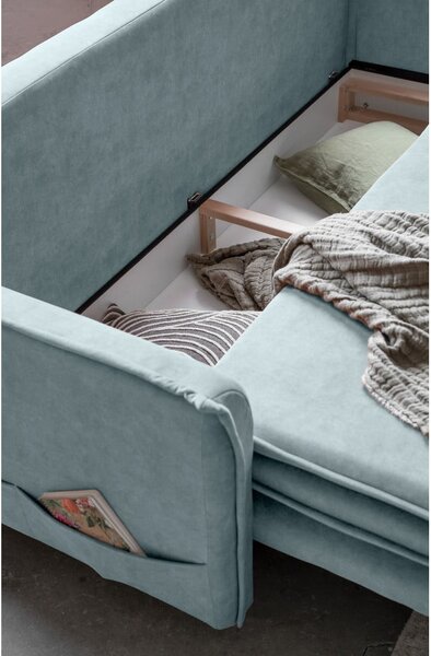 Svijetlo plava baršunasti sklopiva sofa 225 cm Charming Charlie – Miuform