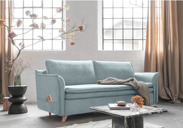 Svijetlo plava baršunasti sklopiva sofa 225 cm Charming Charlie – Miuform