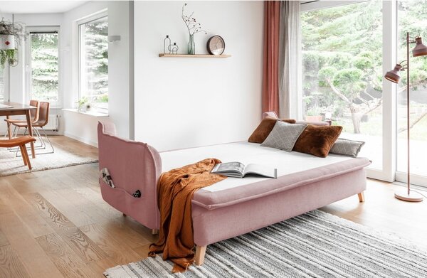 Svijetlo ružičasta sklopiva sofa 225 cm Charming Charlie – Miuform