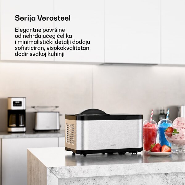 Klarstein VeroSteel aparat za sladoled s kompresorom | 1,5 l | 150 W | 4 programa | Touch upravljanje