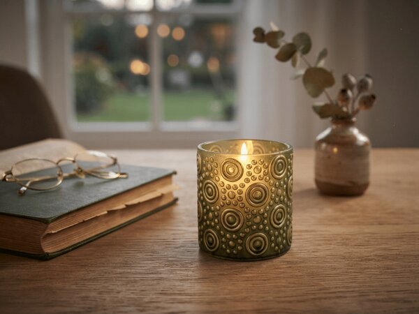 Svijećnjak za čajne svijeće ANTIC GOLD 7,5x8 cm, zeleni