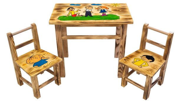 Dječji drveni stolić Lolek i Bolek + 2 stolice